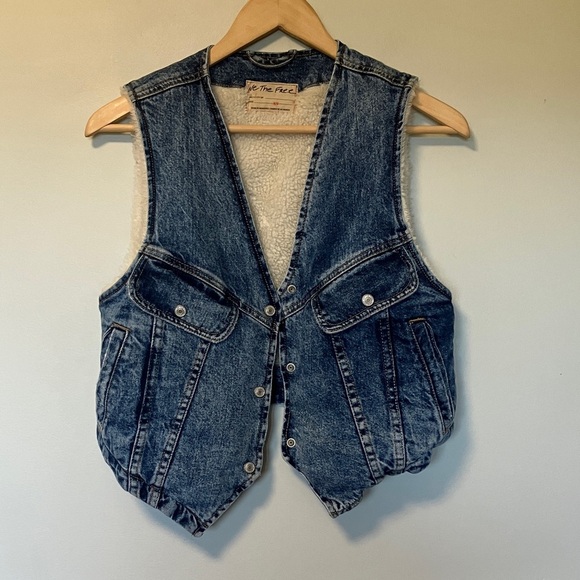 We The Free Fleece Lining Denim Vest with Button Closure - Picture 1 of 6